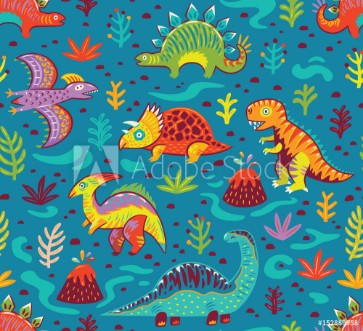 Bild på Seamless pattern with cartoon dinosaurs